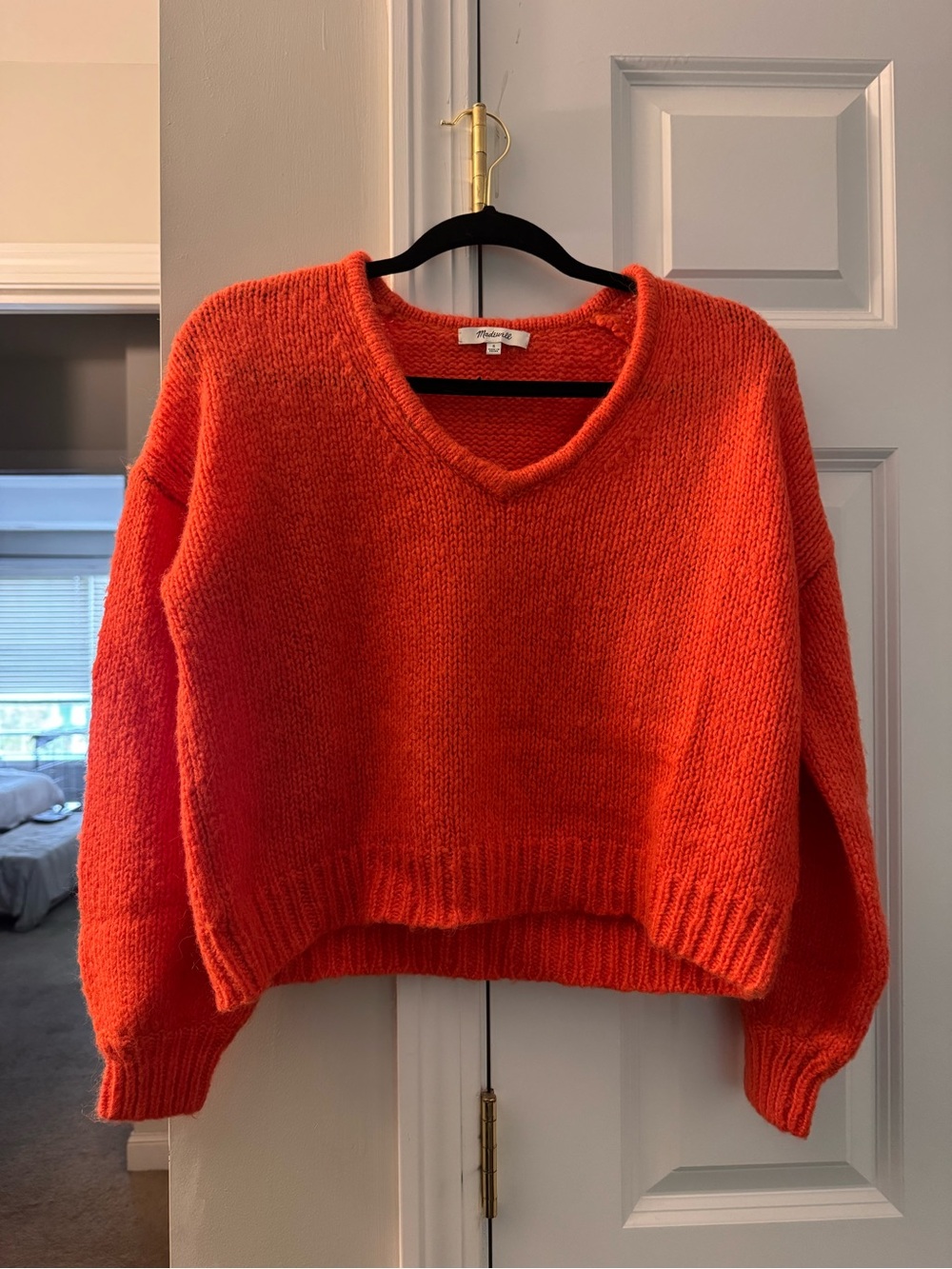 Madewell Bright Orange V-Neck Cropped Knit Sweater